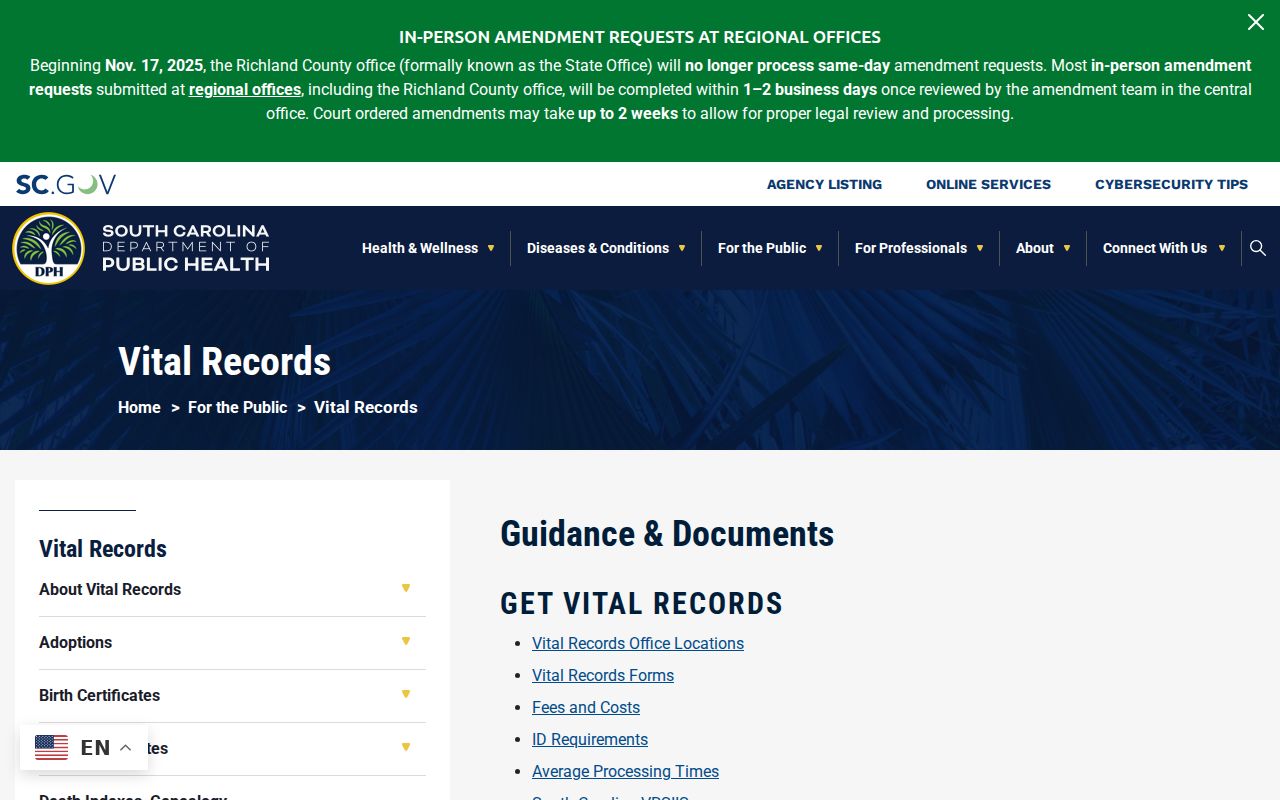 Anderson resident lookup through South Carolina DPH vital records