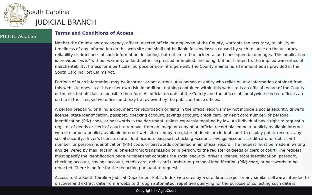 Anderson resident lookup court portal for South Carolina Trial Court Public Index